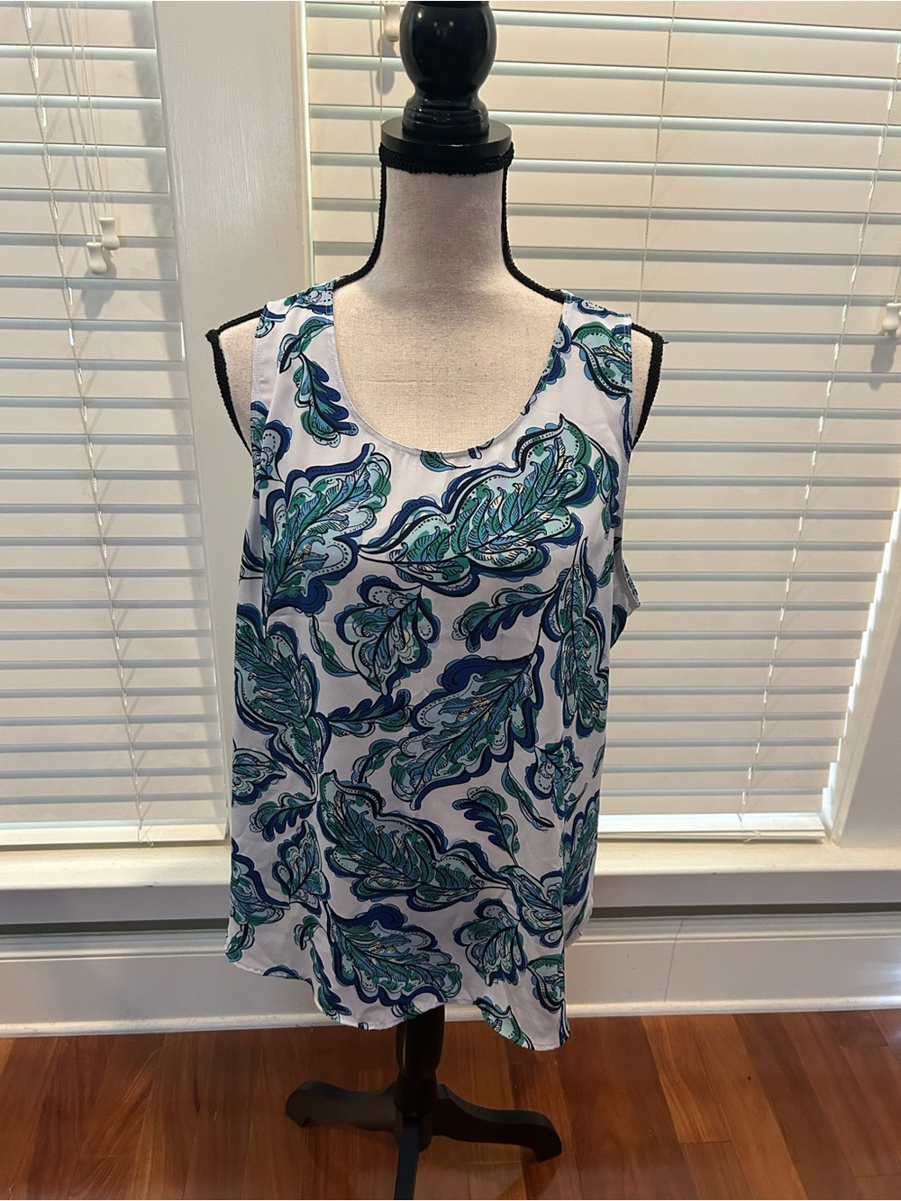 Van Heusen White Tank Top with Blue & Teal Paisley Design